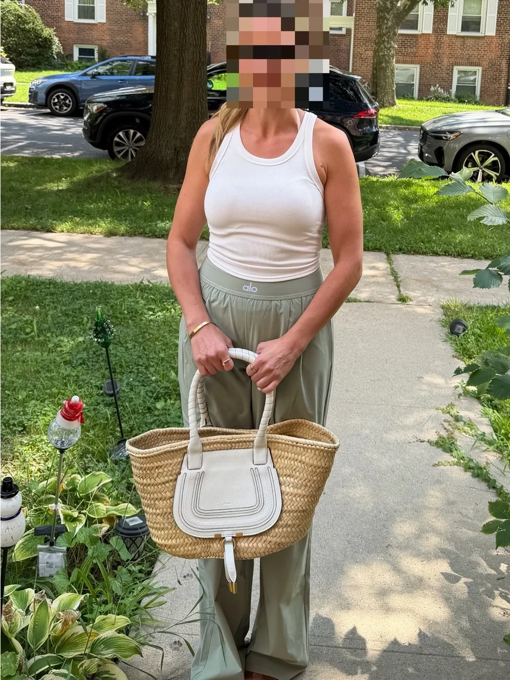 Chloé Woven Straw Tote with Cream Leather Trim